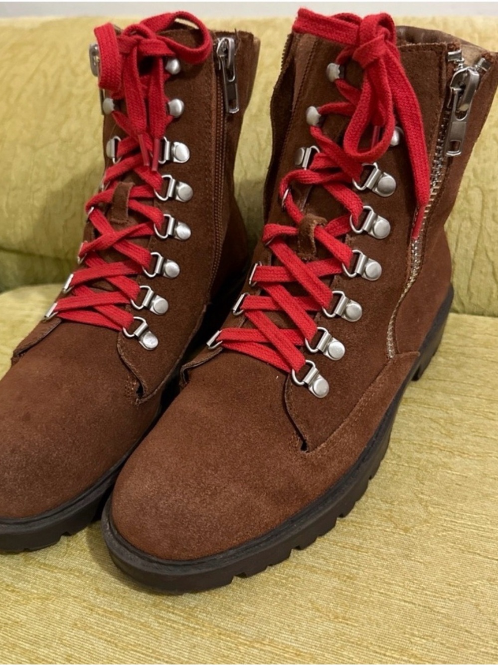 Charlies Brown Suede Lace-Up Ankle Boots with Red Laces